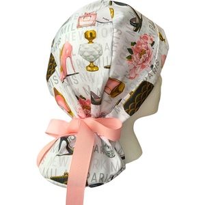 Nursing scrub hat surgical cap PPE Pink flowers